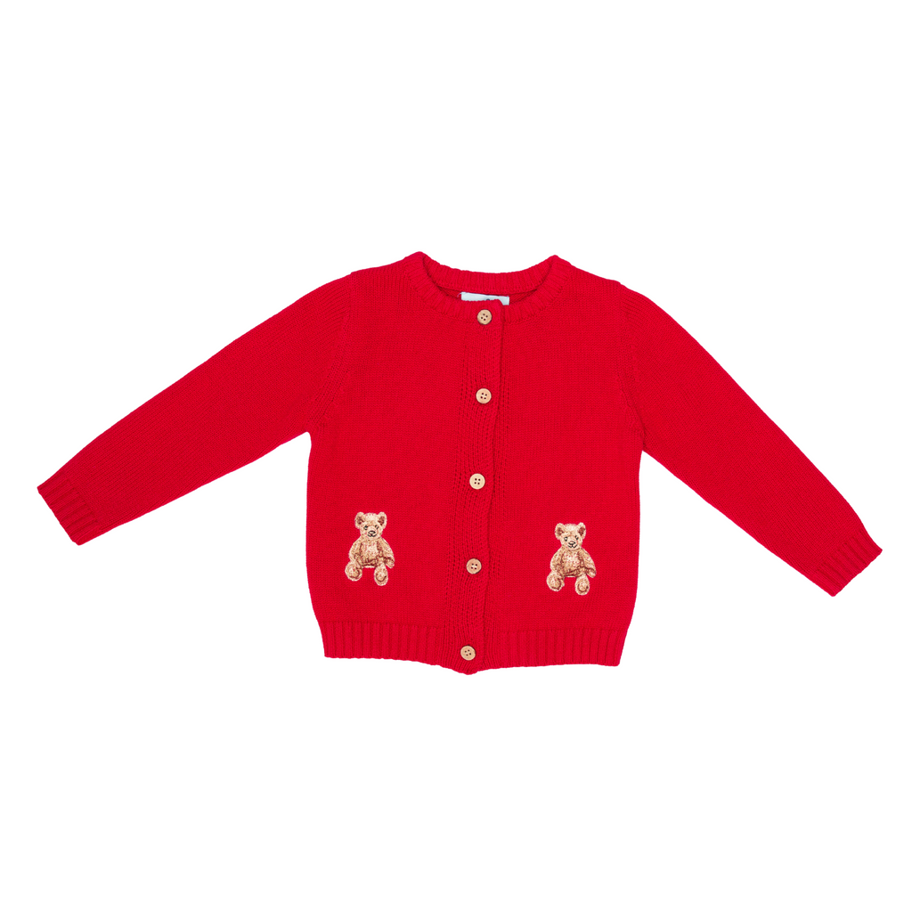 Teddy Bear Cardigan in Red - nanducket