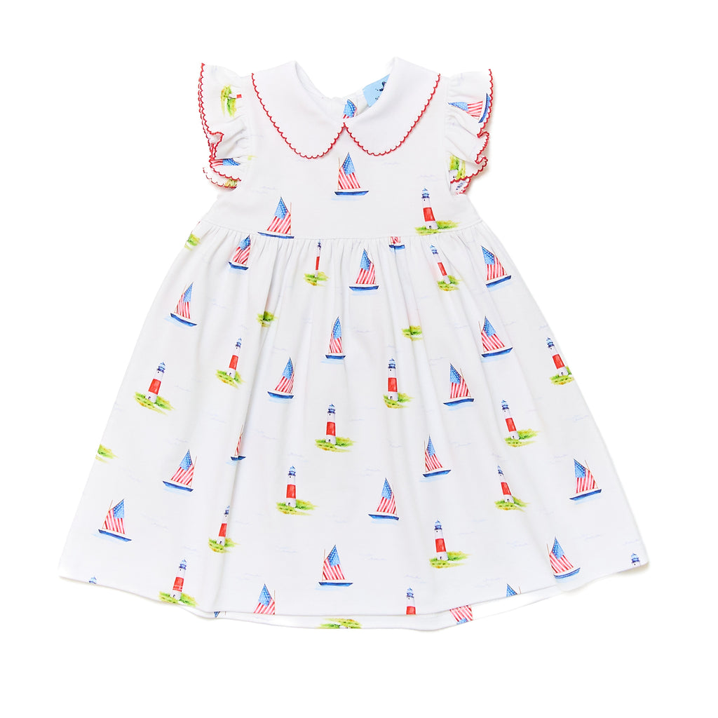 Pima Flutter Sleeve Dress in Sailboat Print - Nanducket