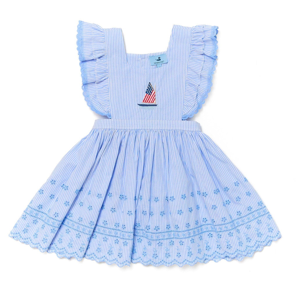 Americana Eyelet Dress in Blue + White Stripe - Nanducket