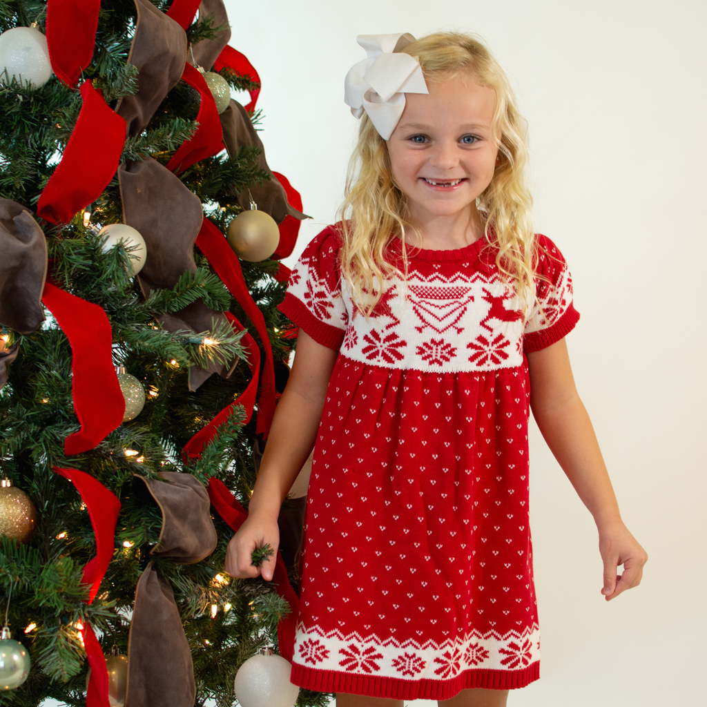 Regal Red Knit Reindeer Sweater Dress - Nanducket