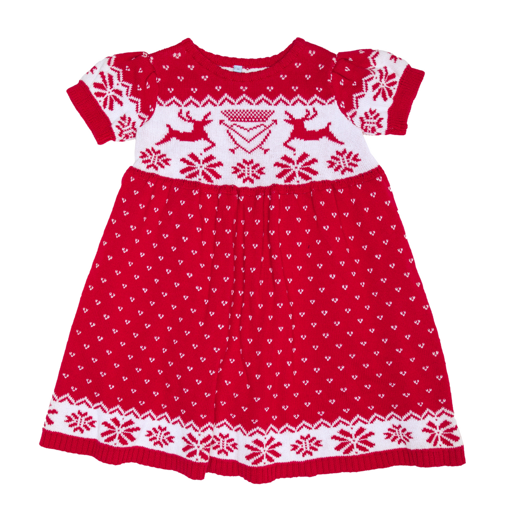 Regal Red Knit Reindeer Sweater Dress - Nanducket