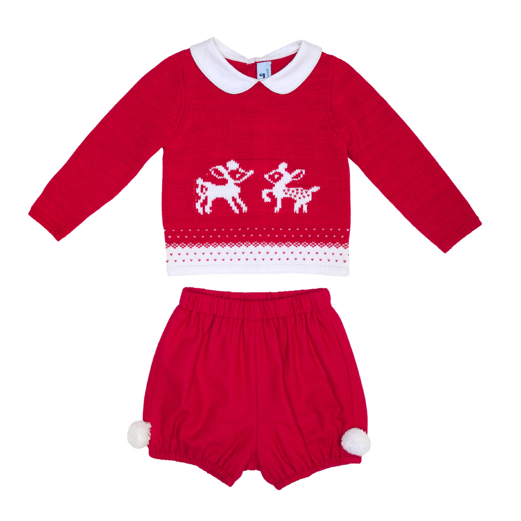 Regal Red Knit Reindeer Sweater Set- Nanducket