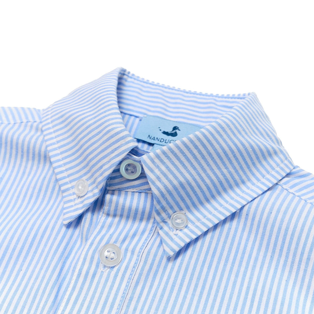 Americana Embroidered Shirt in Blue + White Stripe - Nanducket
